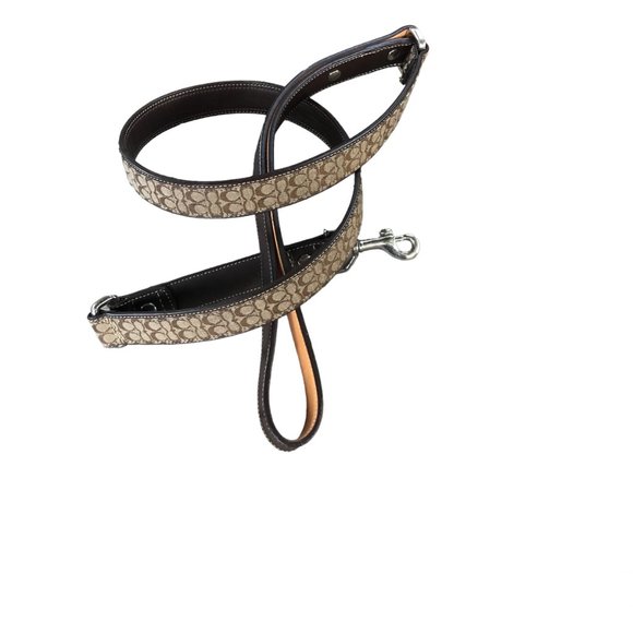 Coach Signature Jacquard and Leather Brown Dog Leash 4003 Large